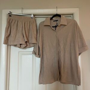 Nasty Gal tan terry cloth coverup set
